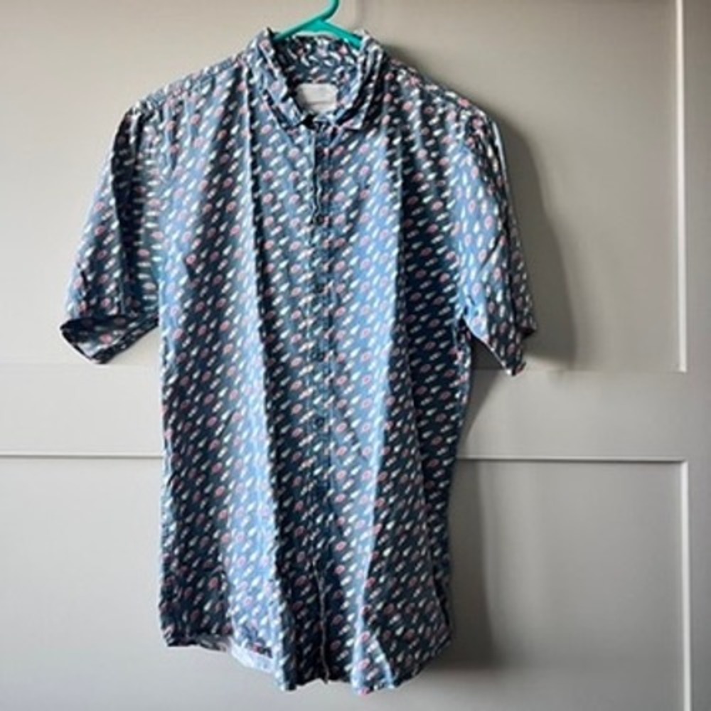 Piazza Italia Man Button Down‎ Shirt Mens XL Blue Popsicle Print Short Sleeve